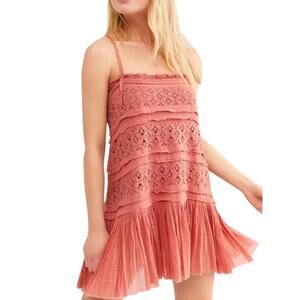 Free People Shailee Rose Lace Cottagecore Boho Coquette Prairie Peasant Dress LG